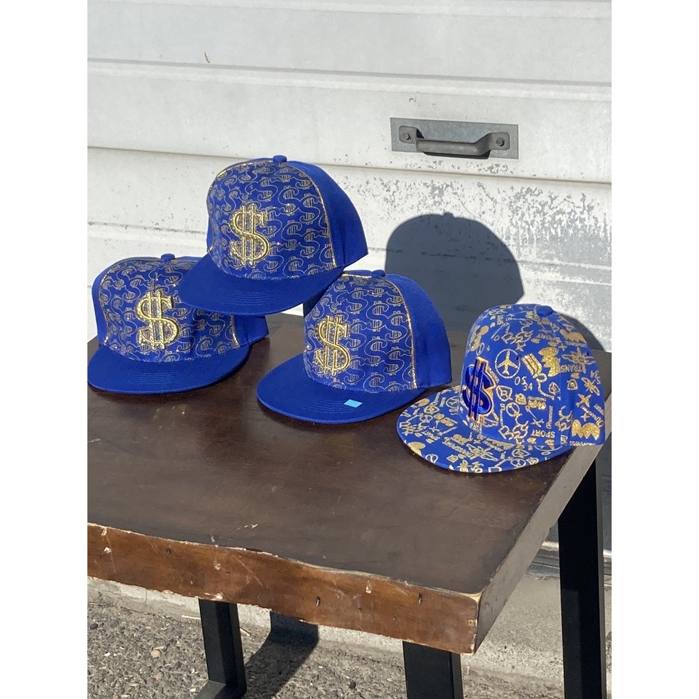 2004 LA FASHION HAT BLUE WITH GOLD 3 Size Medium 1 Size Lager 4 Hat Set Bundle